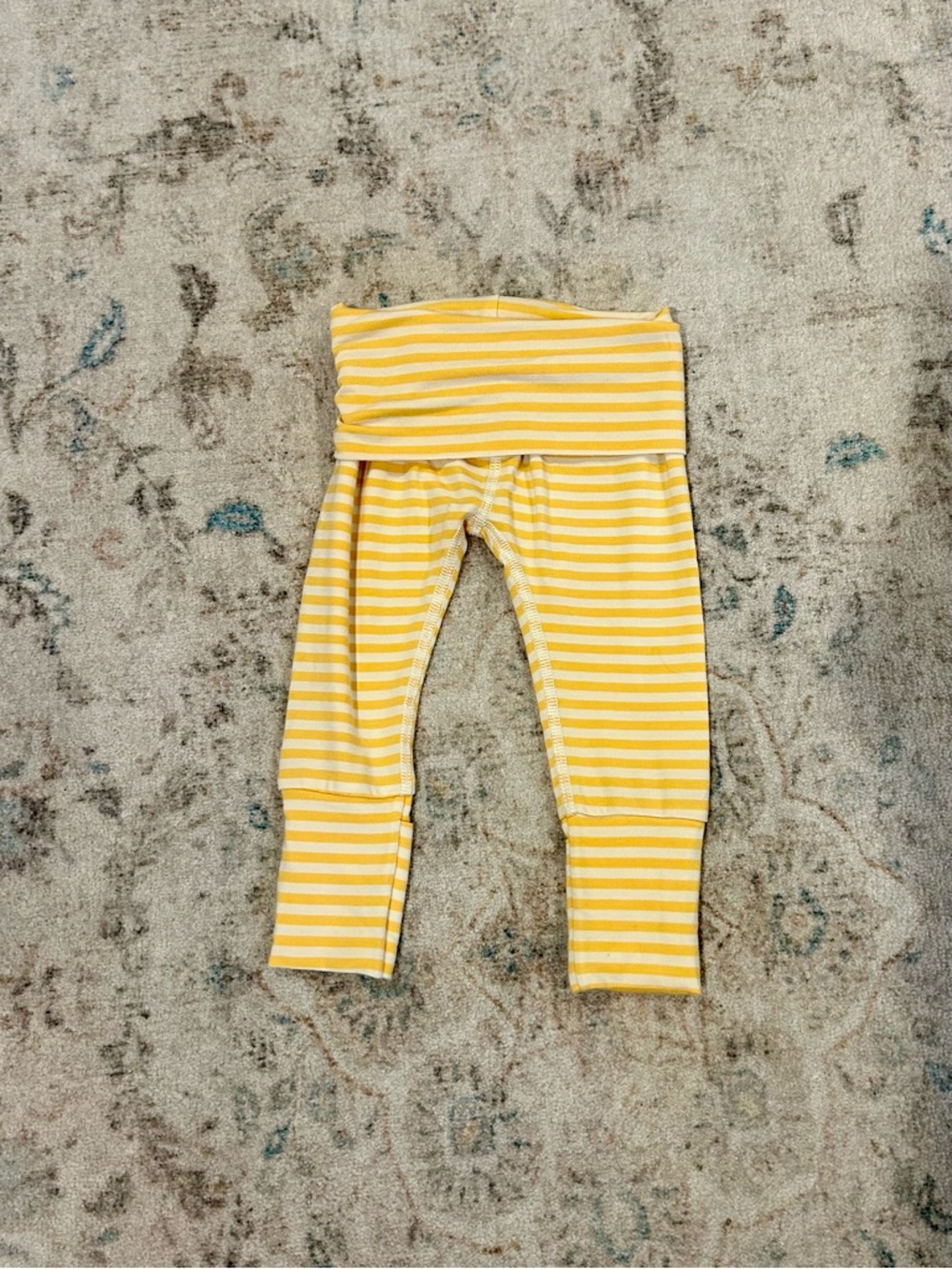 Hanna Andersson Yellow and White Striped Fold-Over Waist baby pants